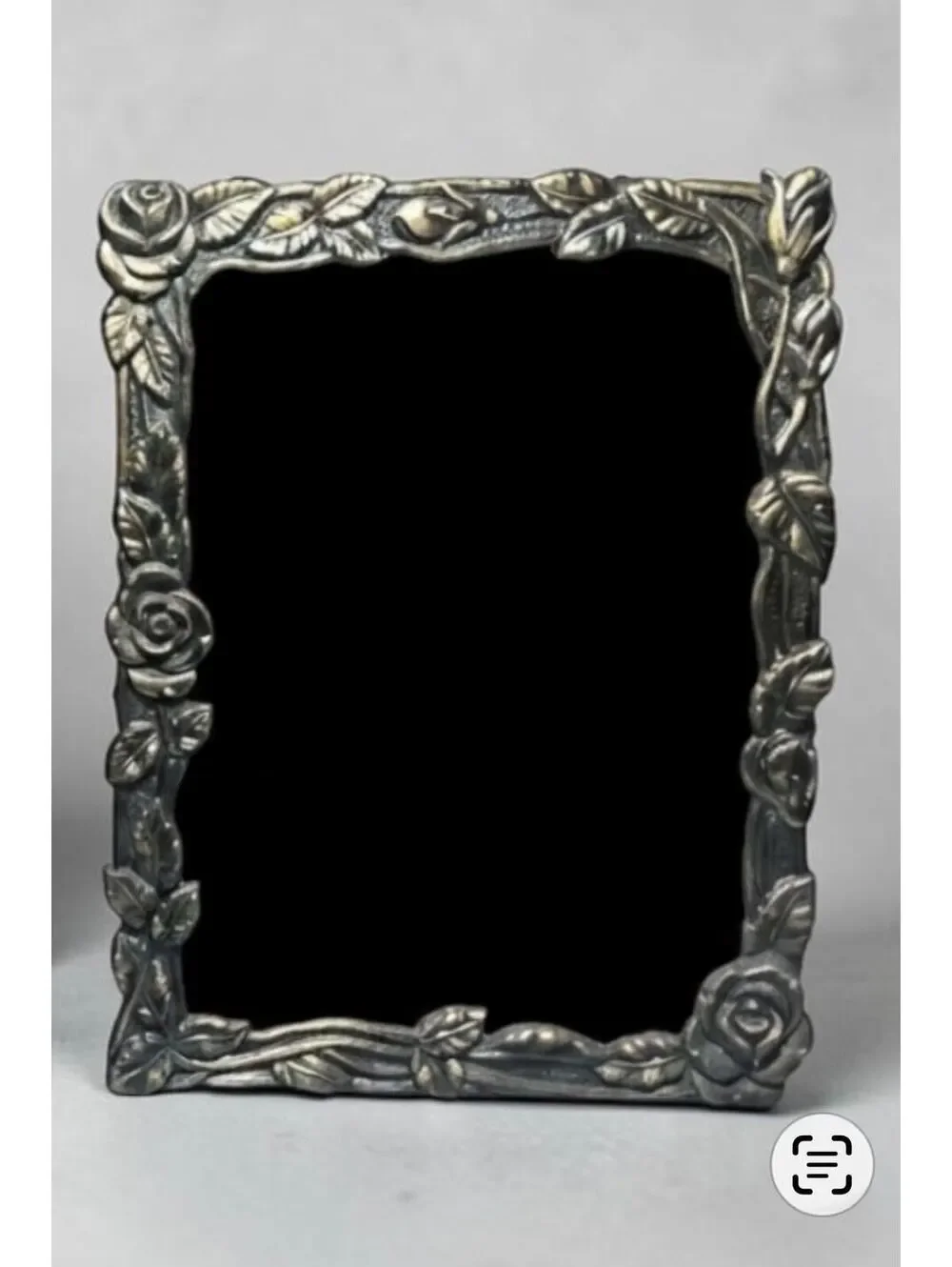 Ornate Antique Bronze Tone Metal Frame Set Art Nouveau Scrollwork Floral Rose